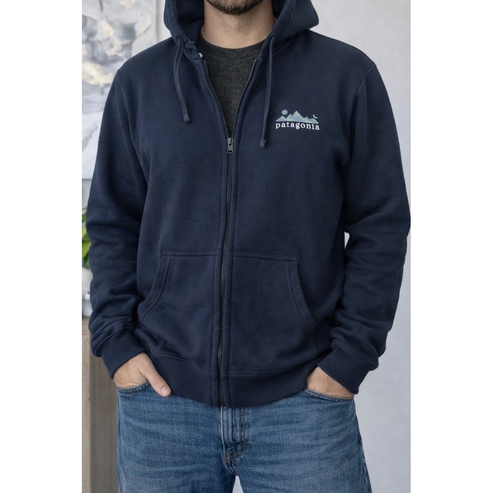 Patagonia Full Zip Hoodie‎ Fleece Sweatshirt Navy Graphic Logo Uprisal Mens M